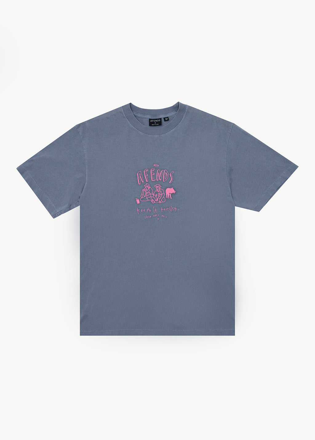 AFENDS Mens Camp Fire - Boxy Tee - Washed Slate Blue