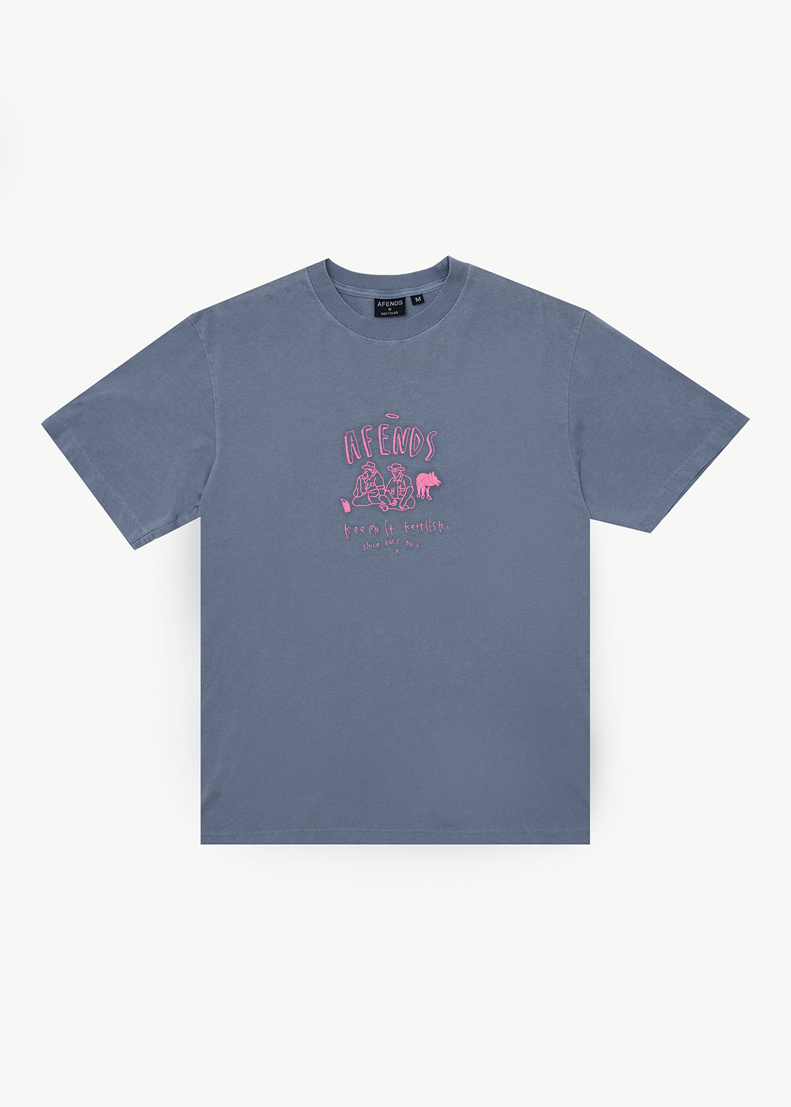 AFENDS Mens Camp Fire - Boxy Tee - Washed Slate Blue