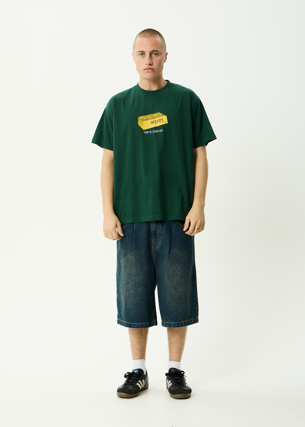 AFENDS Mens Clock Off - Boxy Tee - Washed Pine