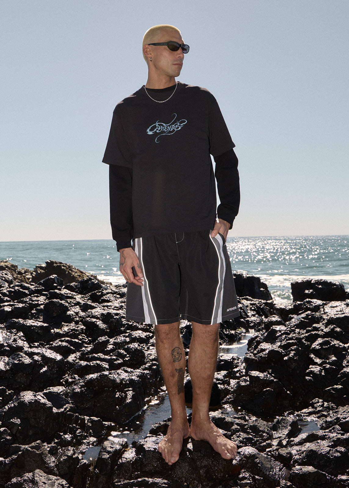 AFENDS Mens Razor - Boxy Tee - Stone Black