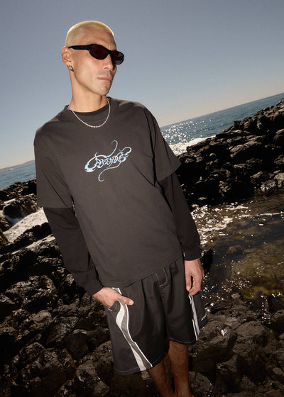 AFENDS Mens Razor - Boxy Tee - Stone Black