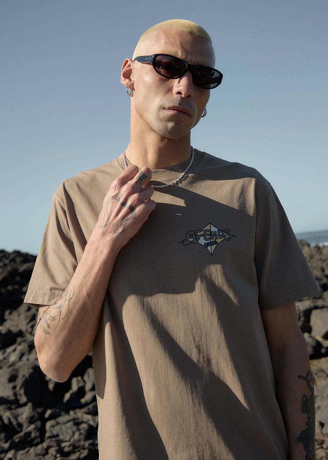 AFENDS Mens Session - Retro Tee - Vintage Fossil