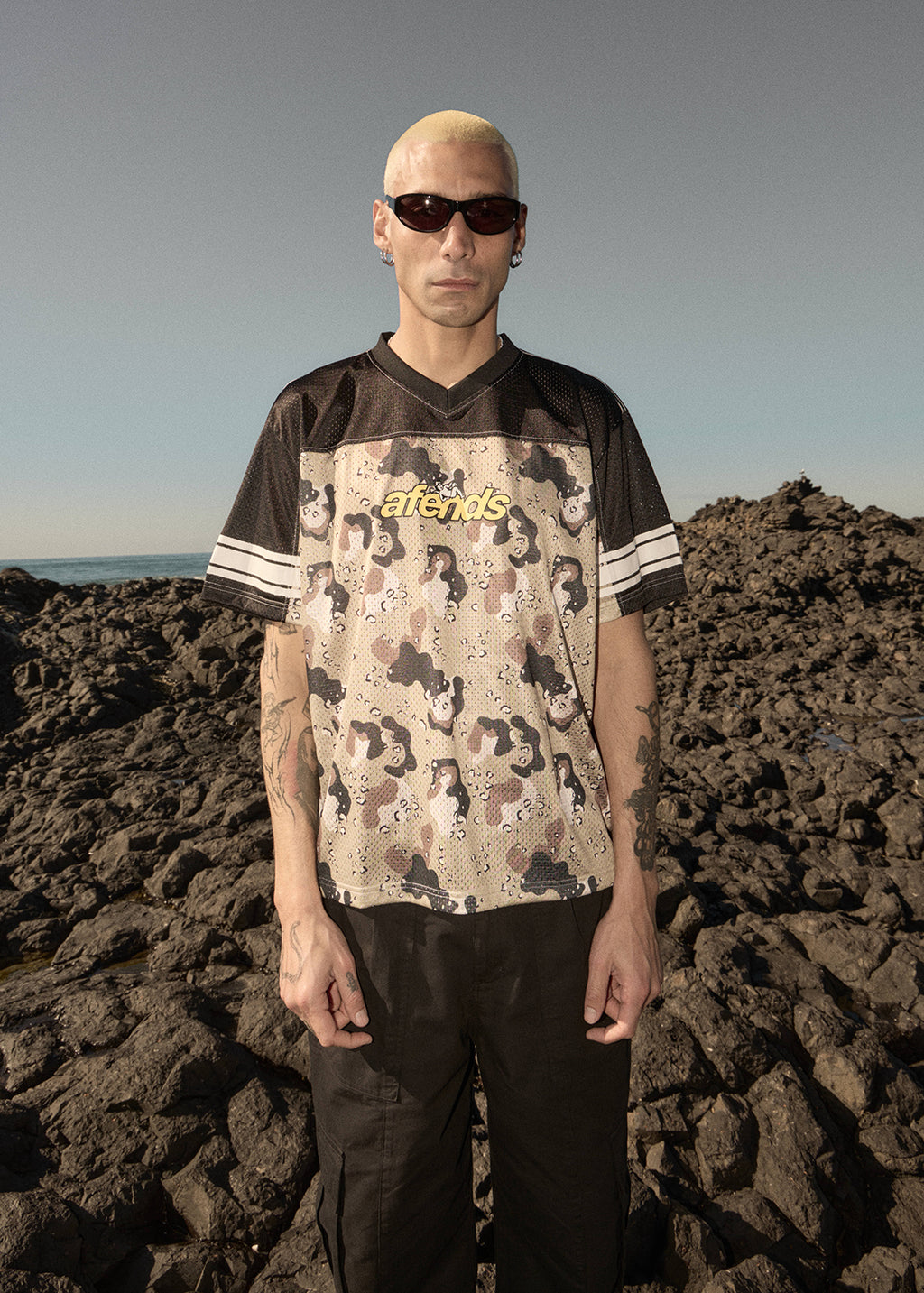 AFENDS Mens Desert Angel - Mesh Boxy Tee - Desert Camo