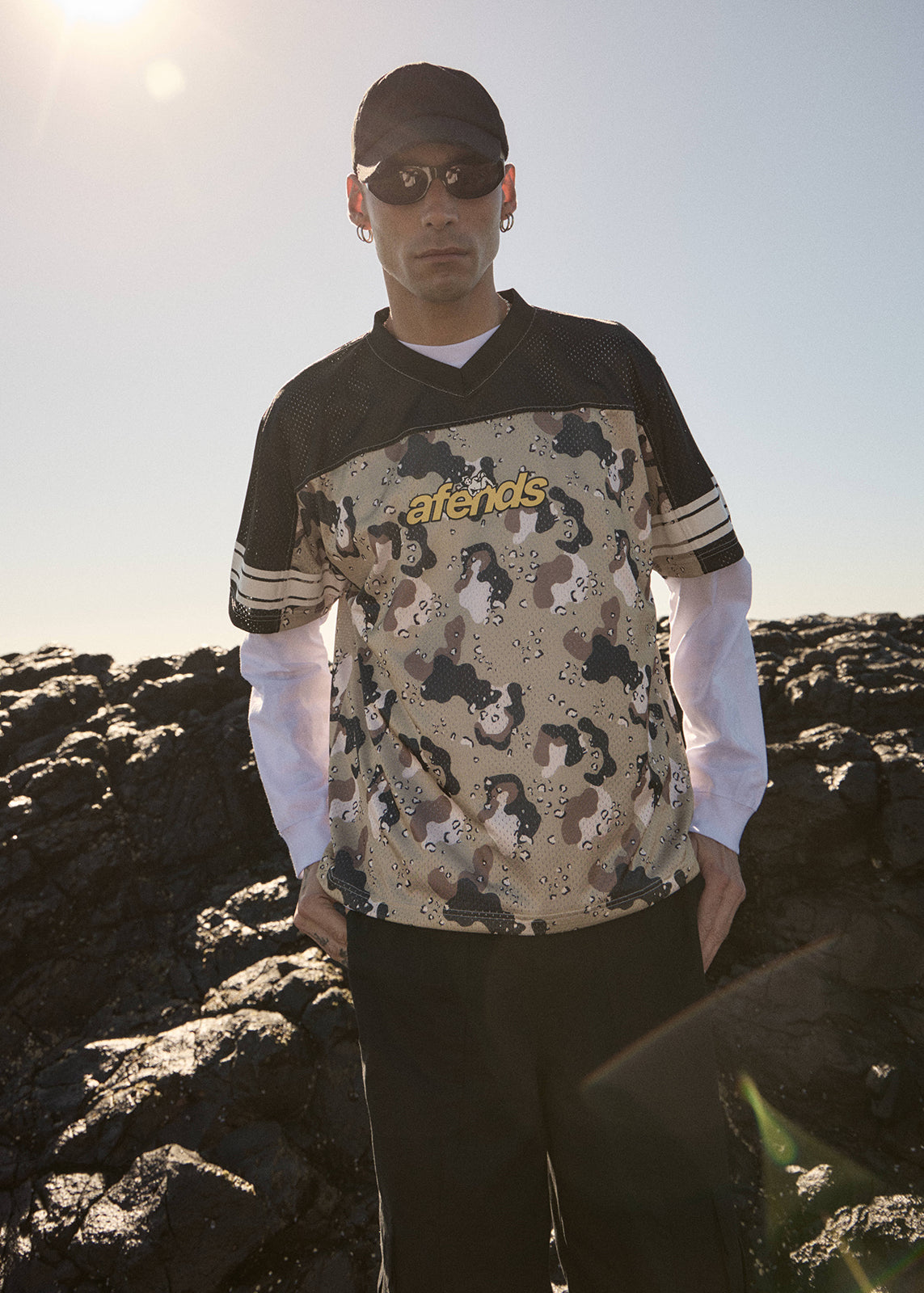 AFENDS Mens Desert Angel - Mesh Boxy Tee - Desert Camo