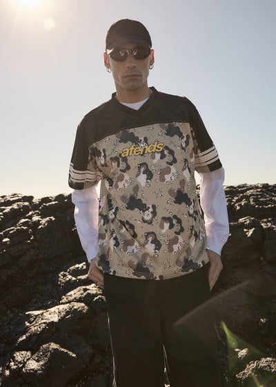 AFENDS Mens Desert Angel - Mesh Boxy Tee - Desert Camo