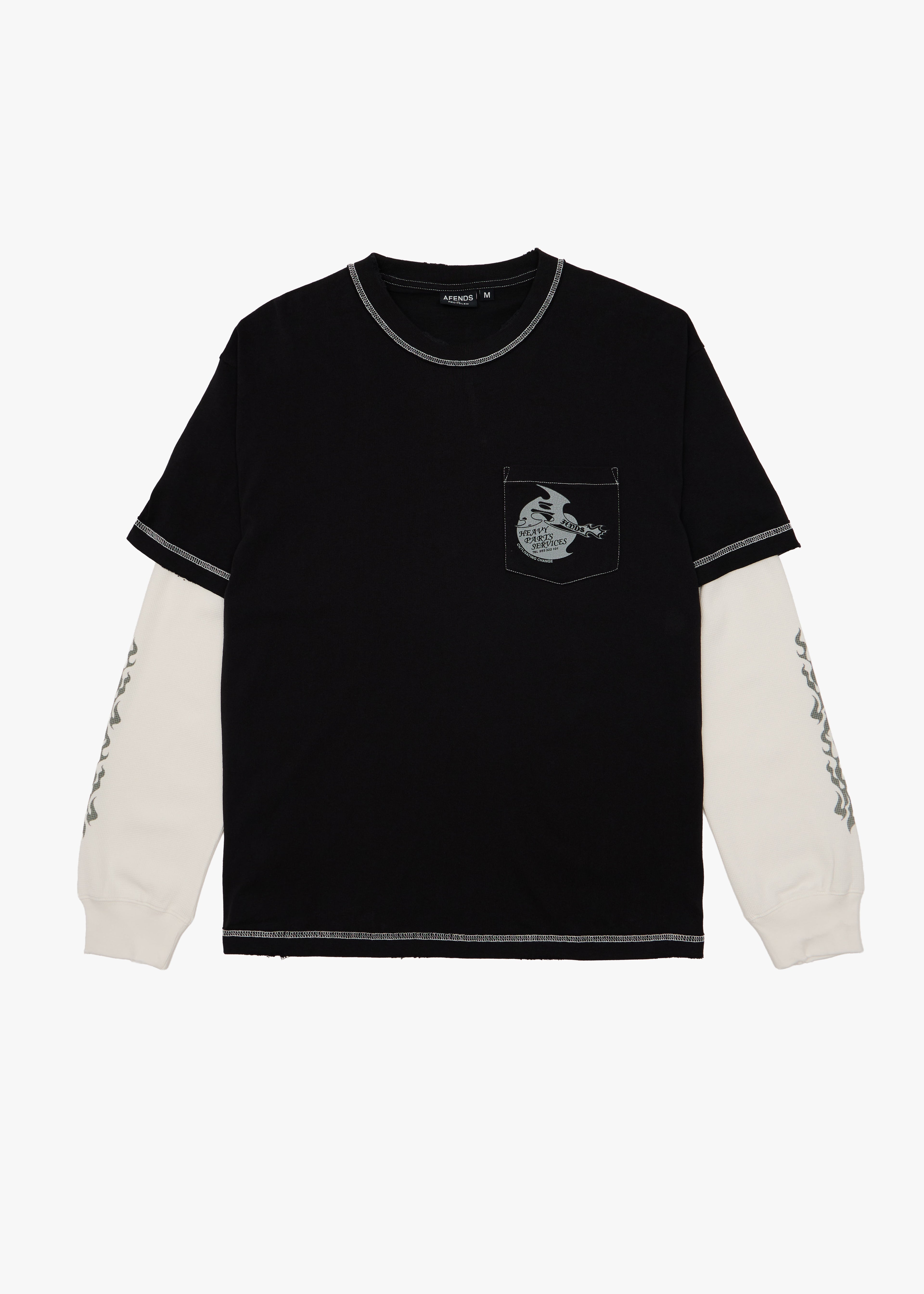 AFENDS Mens Heavy Parts - Layered Waffle Long Sleeve Tee - Stone Black