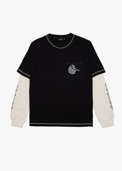 AFENDS Mens Heavy Parts - Layered Waffle Long Sleeve Tee - Stone Black
