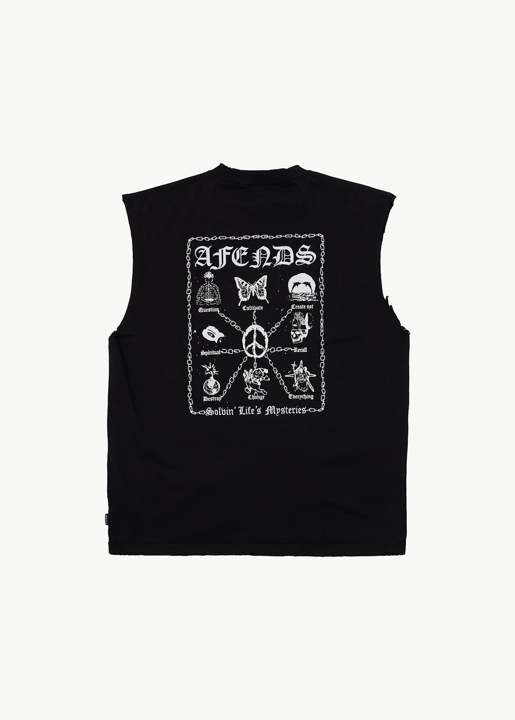 AFENDS Mens Spiritual - Heavyweight Sleeveless Tee - Stone Black