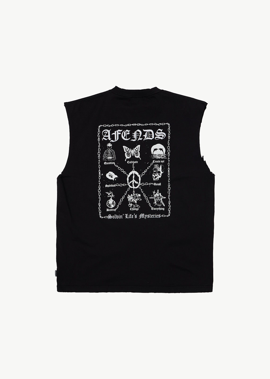 AFENDS Mens Spiritual - Heavyweight Sleeveless Tee - Stone Black