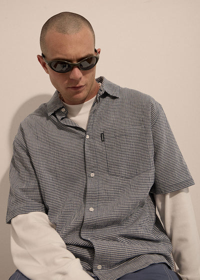 AFENDS Mens Independent - Short Sleeve Shirt - Navy Check