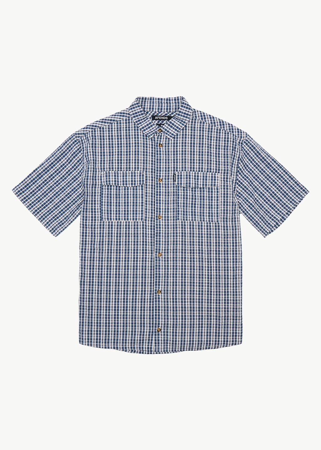 AFENDS Mens Noah - Short Sleeve Shirt - Blue Check