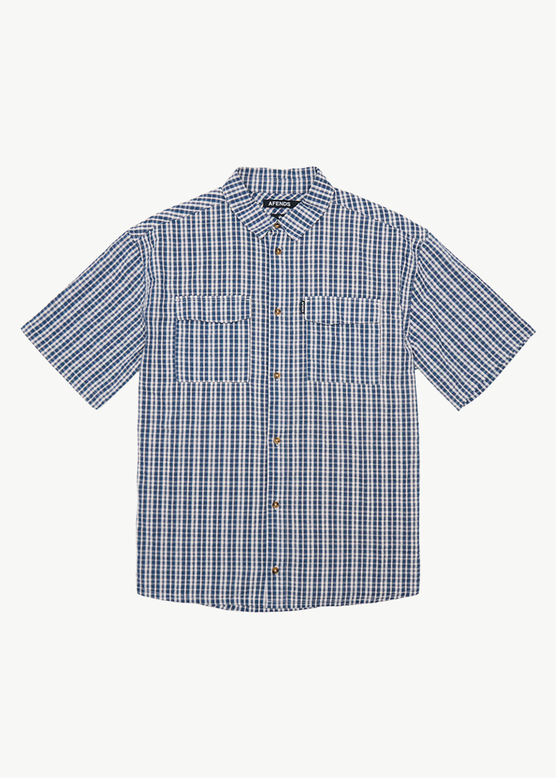AFENDS Mens Noah - Short Sleeve Shirt - Blue Check
