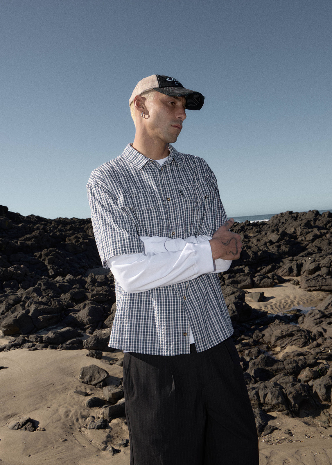 AFENDS Mens Noah - Short Sleeve Shirt - Blue Check