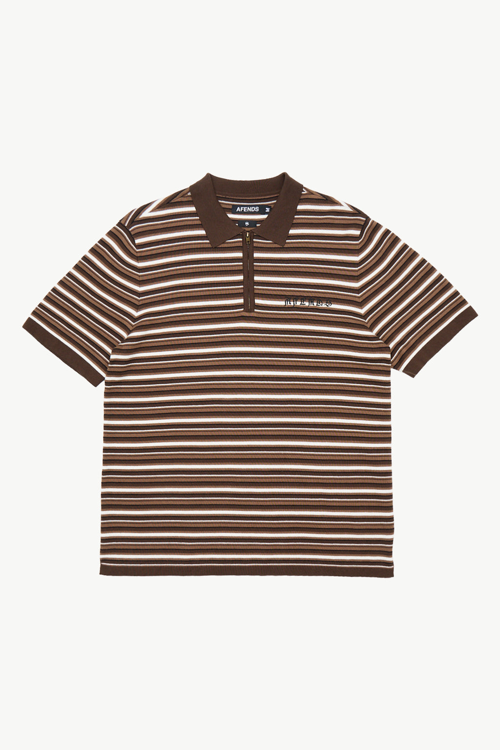 AFENDS Mens Cora - Knit Polo Shirt - Coffee Stripe