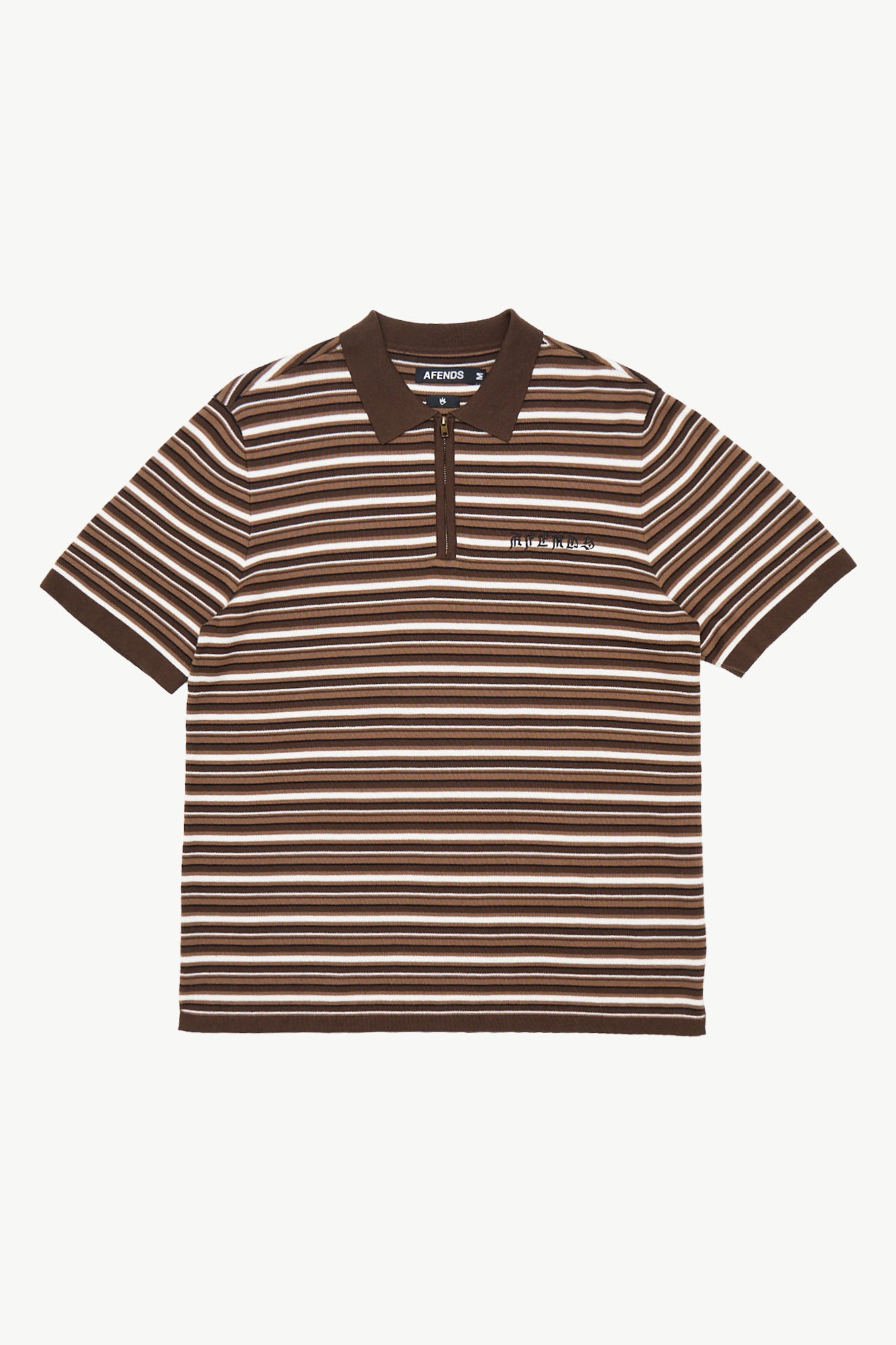 AFENDS Mens Cora - Knit Polo Shirt - Coffee Stripe