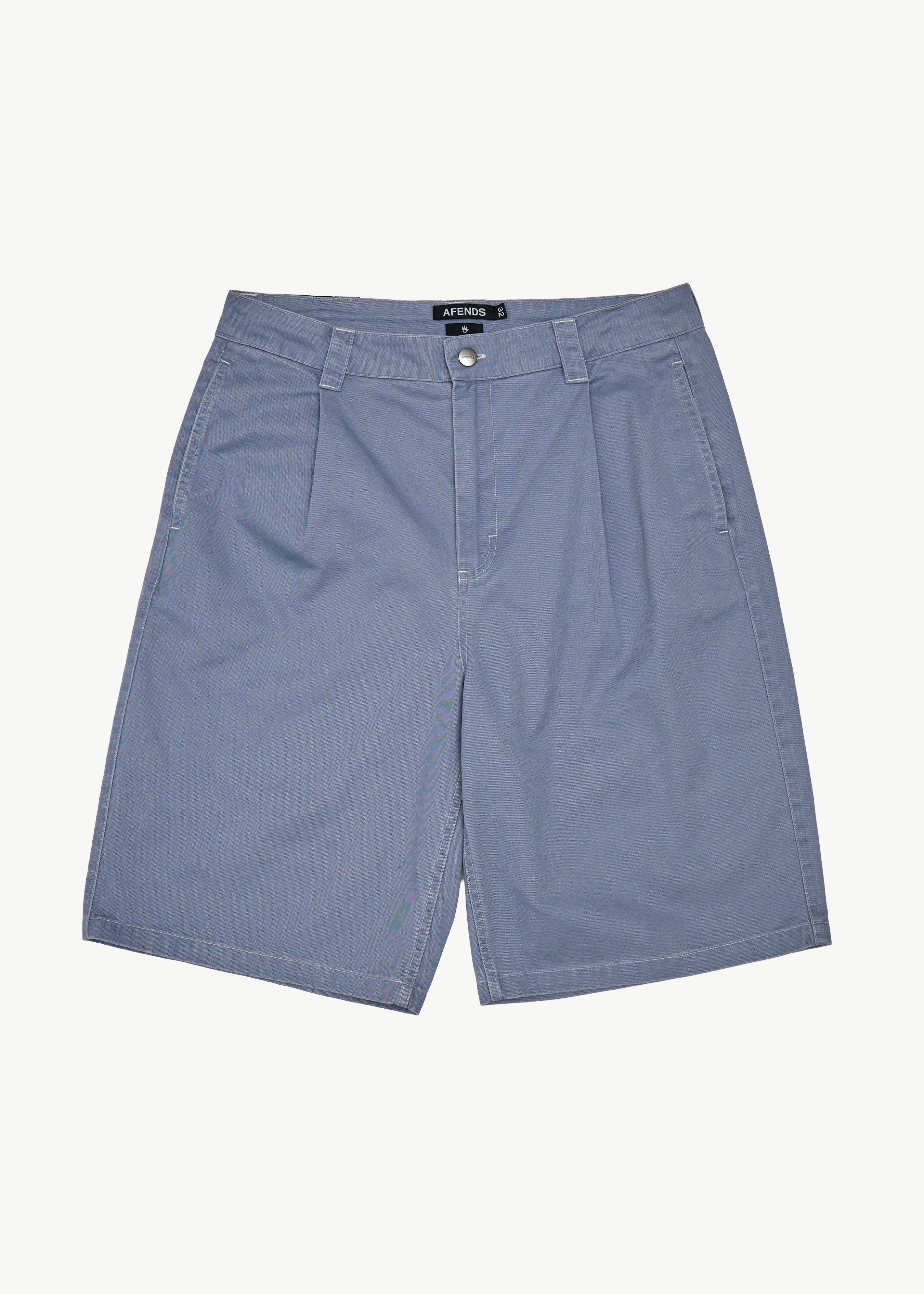 AFENDS Mens Fast Forward - Baggy Pleated Short 24" - Washed Slate Blue