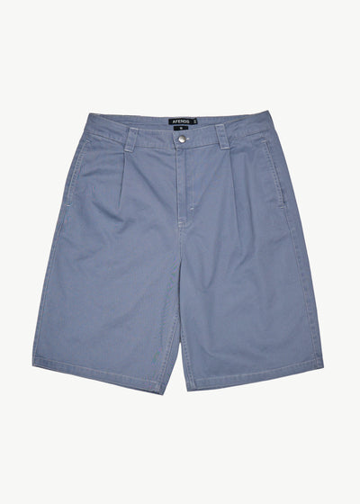 AFENDS Mens Fast Forward - Baggy Pleated Short 24" - Washed Slate Blue