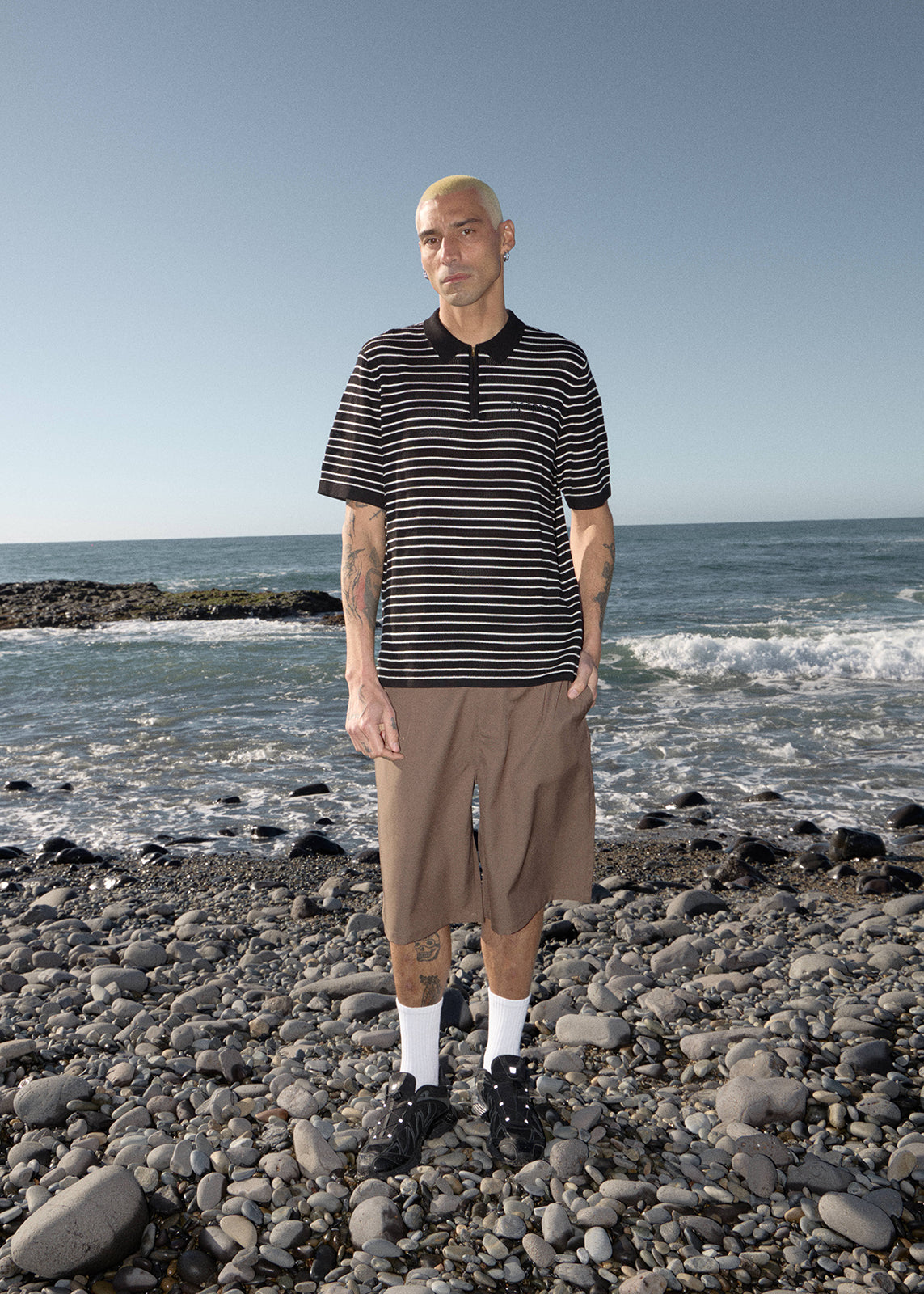 AFENDS Mens Club - Knit Polo Shirt - Black / White