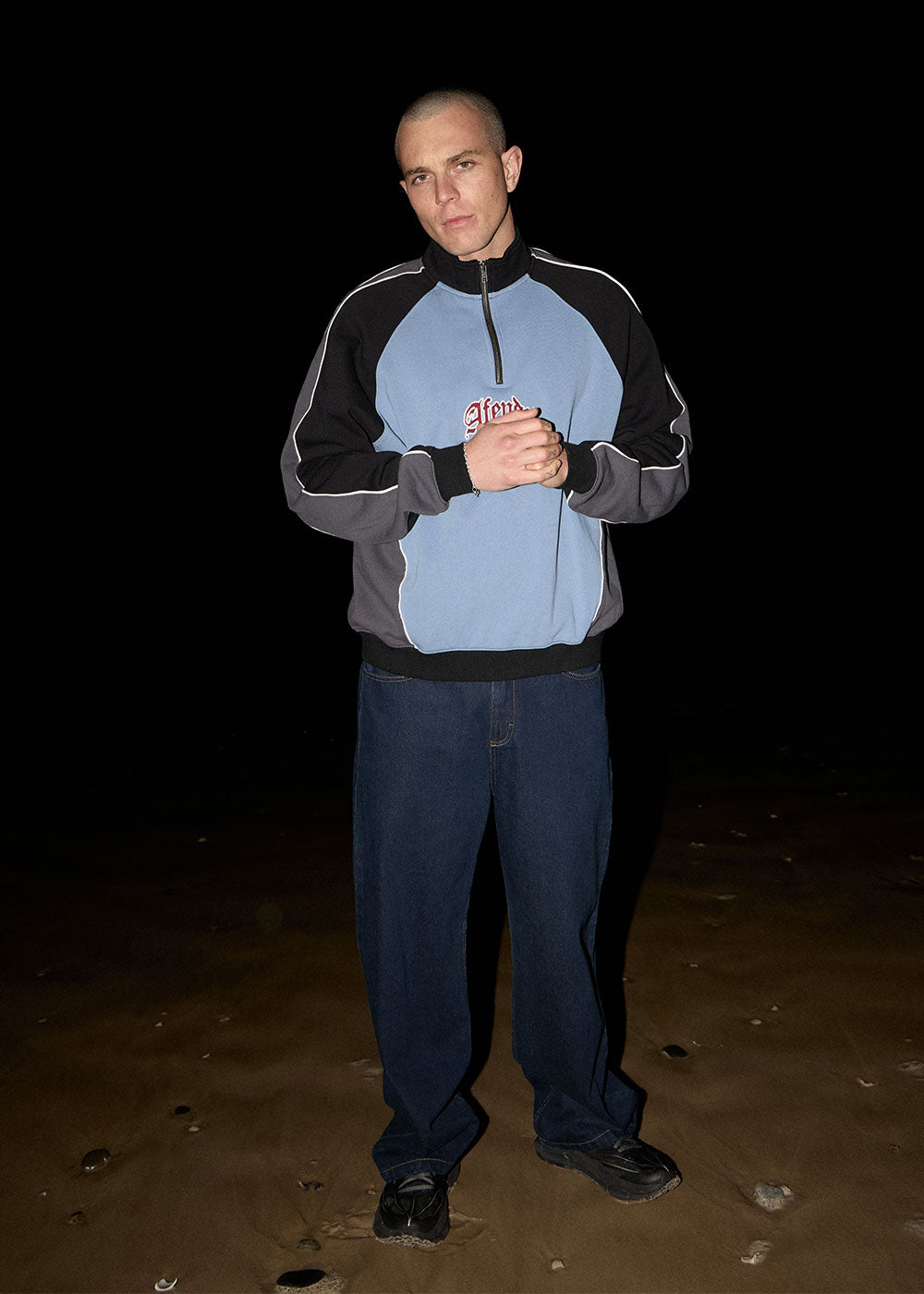 Occupancy Paneled Quarter Zip Jumper - Slate Blue | AFENDS