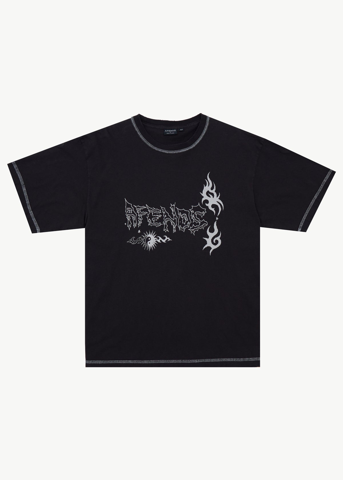 AFENDS Yang - Heavyweight Boxy Tee - Stone Black