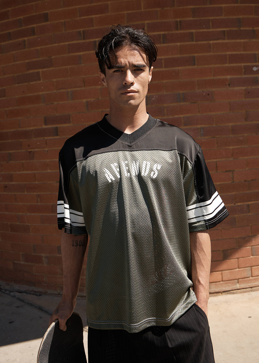 AFENDS Contingent - Mesh Jersey Boxy Tee - Cypress