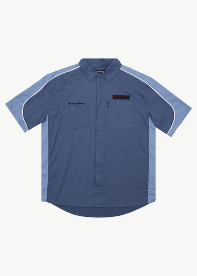 AFENDS Constellation - Short Sleeve Shirt - Slate Blue