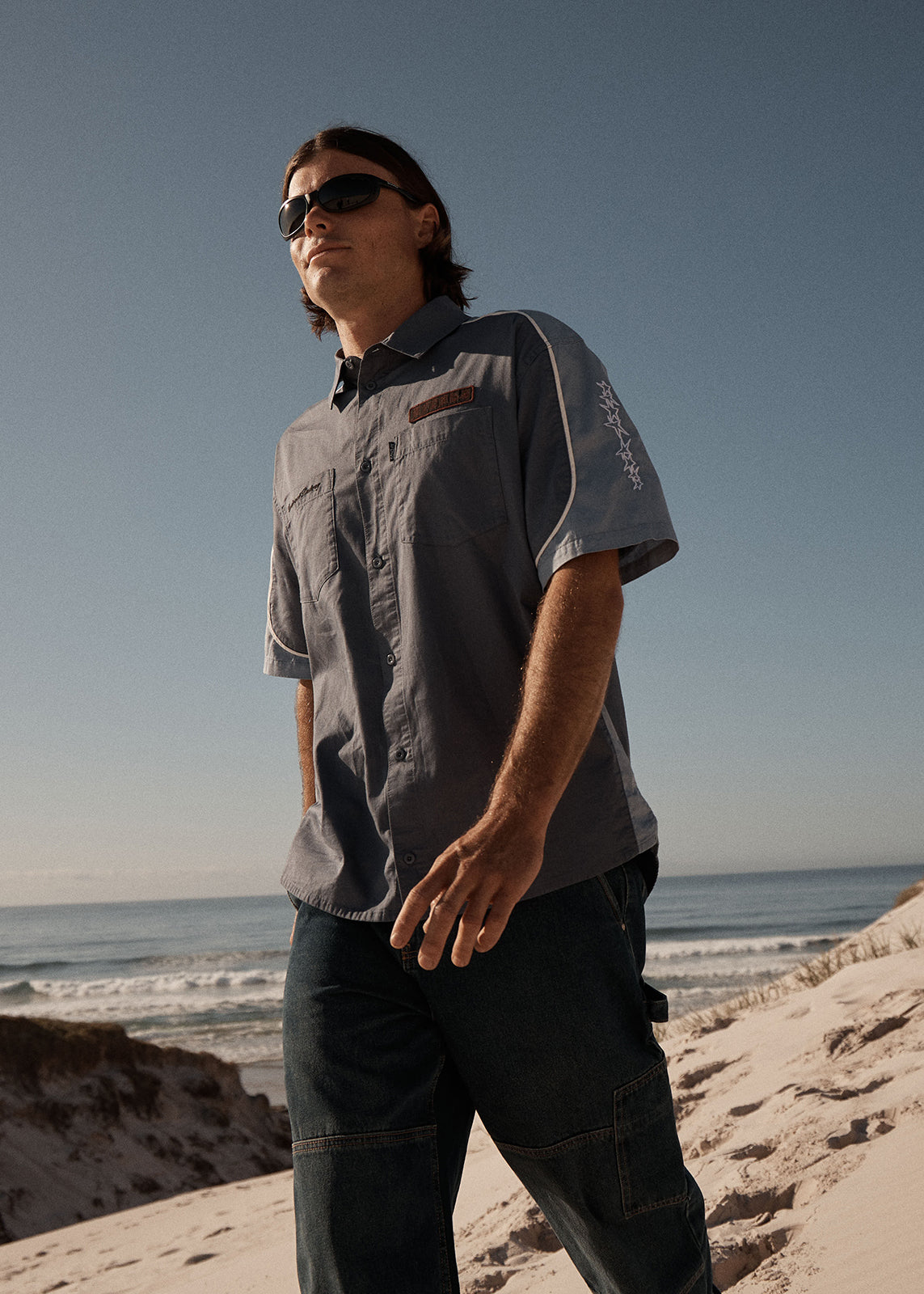 AFENDS Constellation - Short Sleeve Shirt - Slate Blue