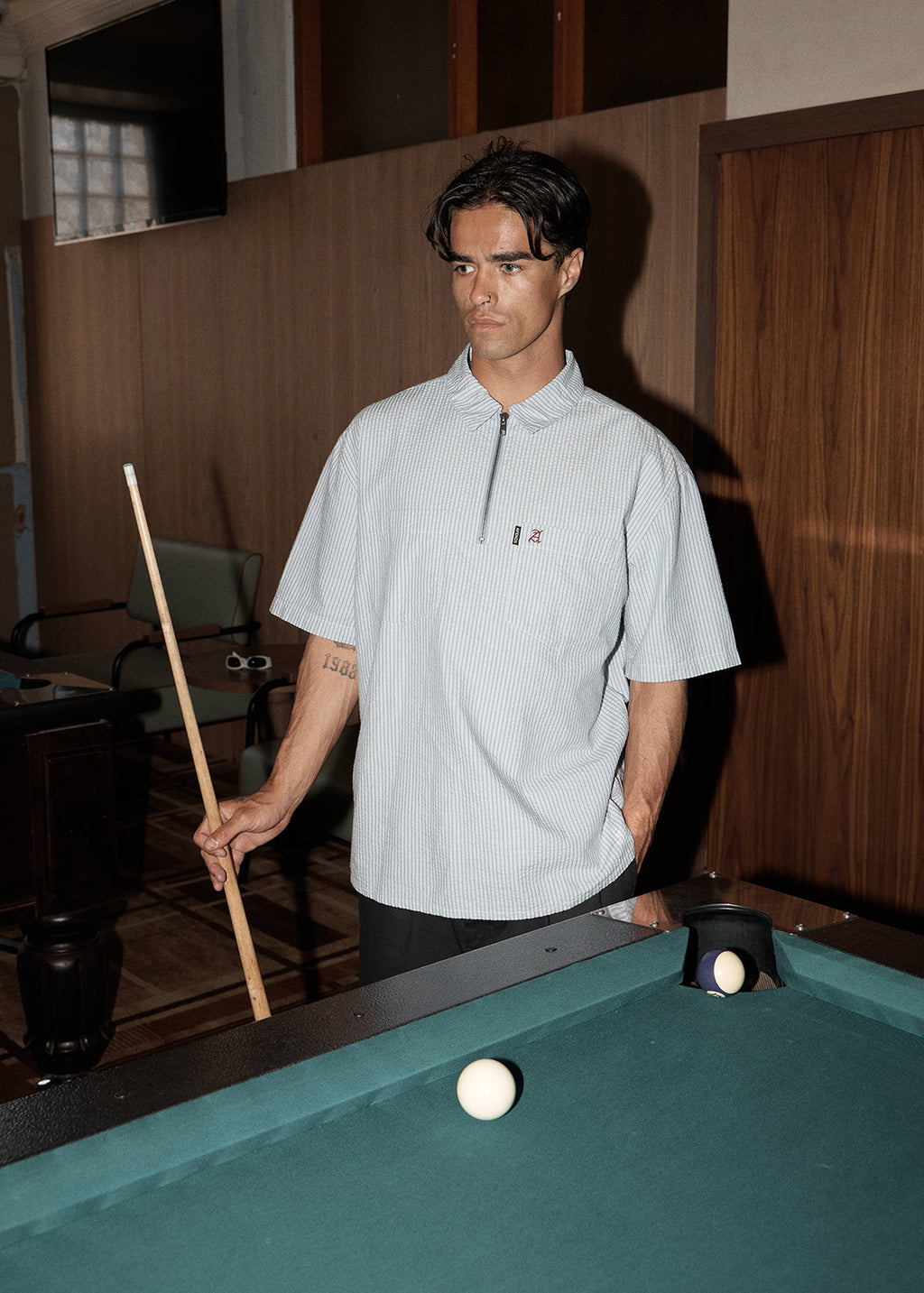 AFENDS Nostalgia - Workwear Short Sleeve Shirt - Blue Stripe