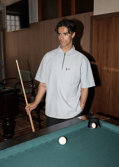 AFENDS Nostalgia - Workwear Short Sleeve Shirt - Blue Stripe