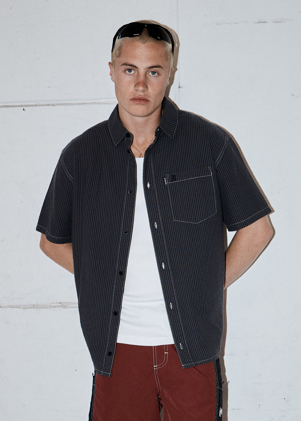 AFENDS Static - Short Sleeve Shirt - Black Stripe