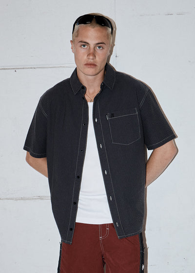 AFENDS Static - Short Sleeve Shirt - Black Stripe