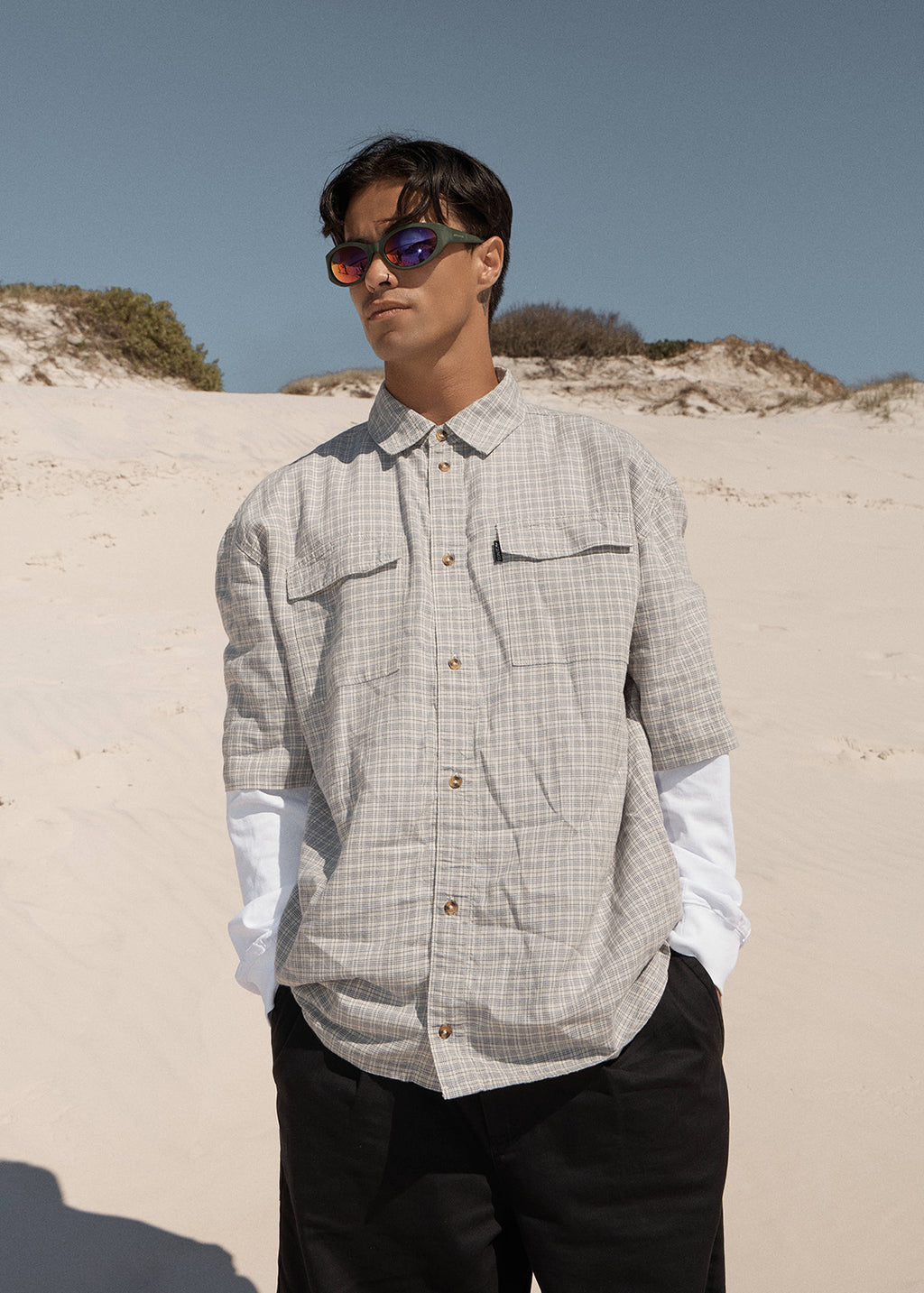 AFENDS Devon - Short Sleeve Shirt - Silver Birch