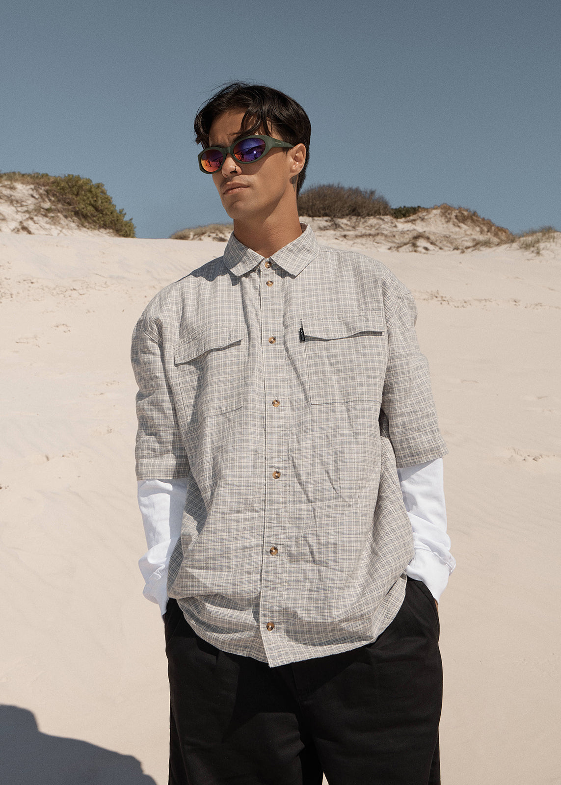 AFENDS Devon - Short Sleeve Shirt - Silver Birch