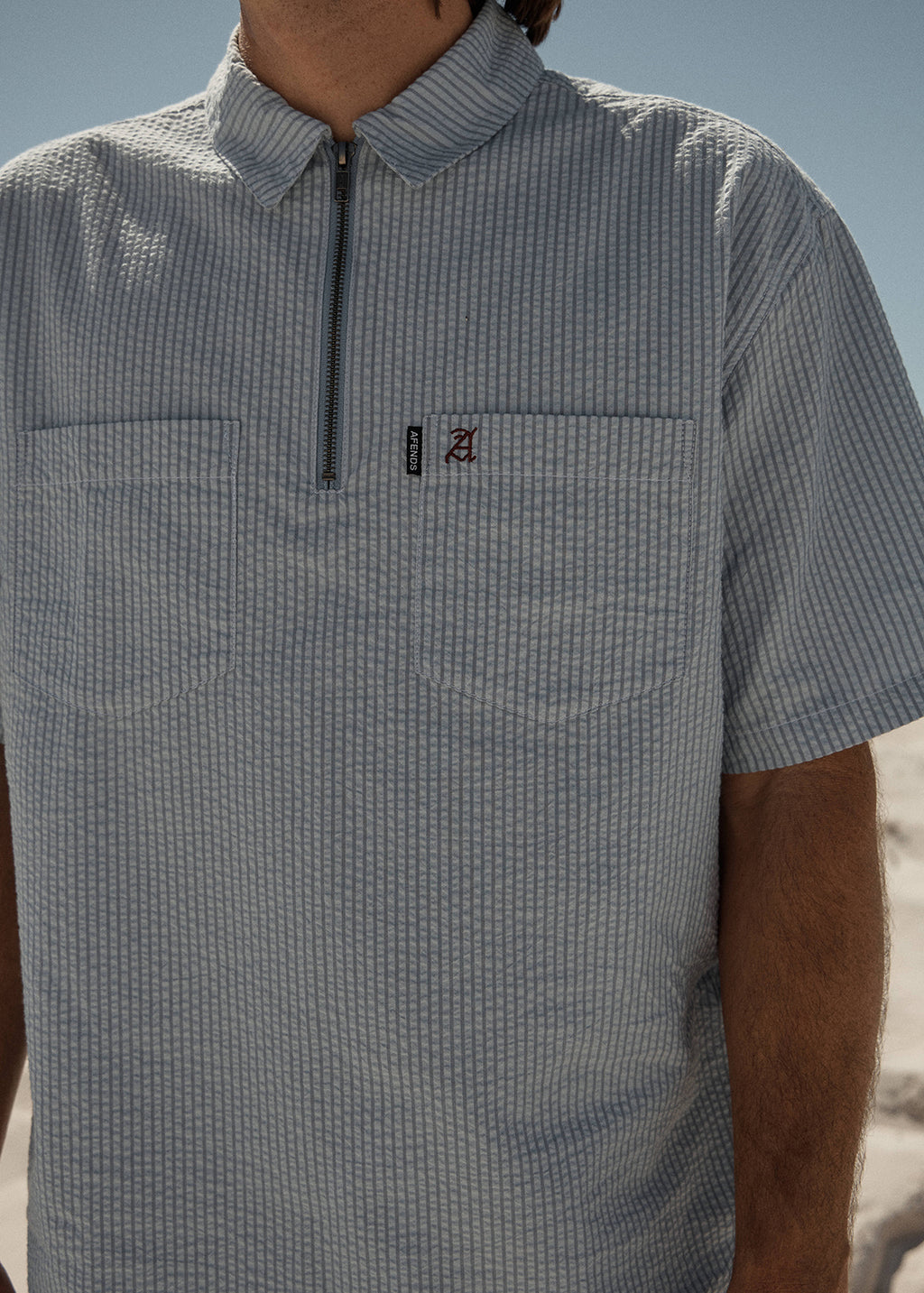 AFENDS Nostalgia - Workwear Short Sleeve Shirt - Blue Stripe