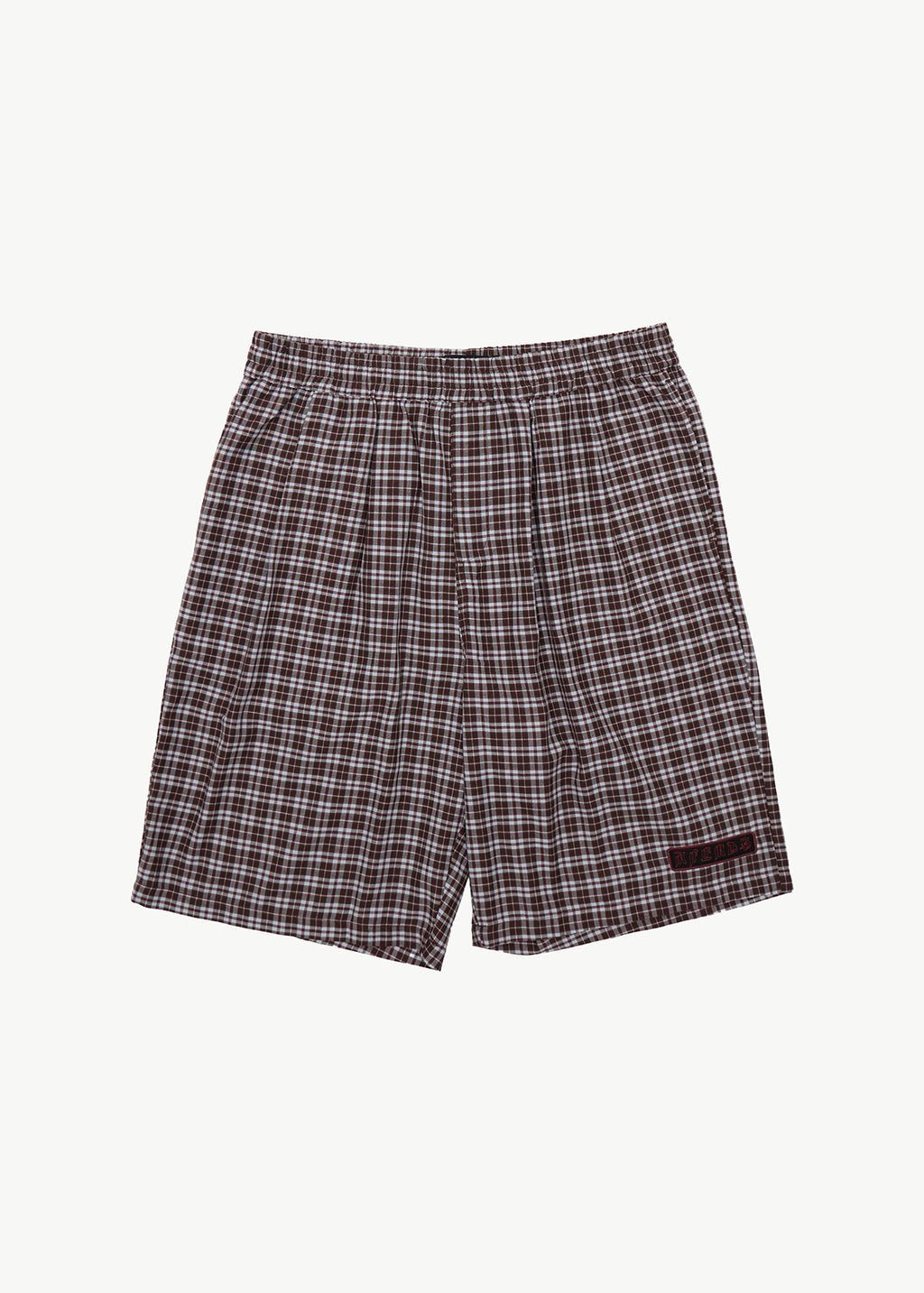 AFENDS Ninety Eight Leisure - Elastic Shorts 22" - Brown / Blue Check