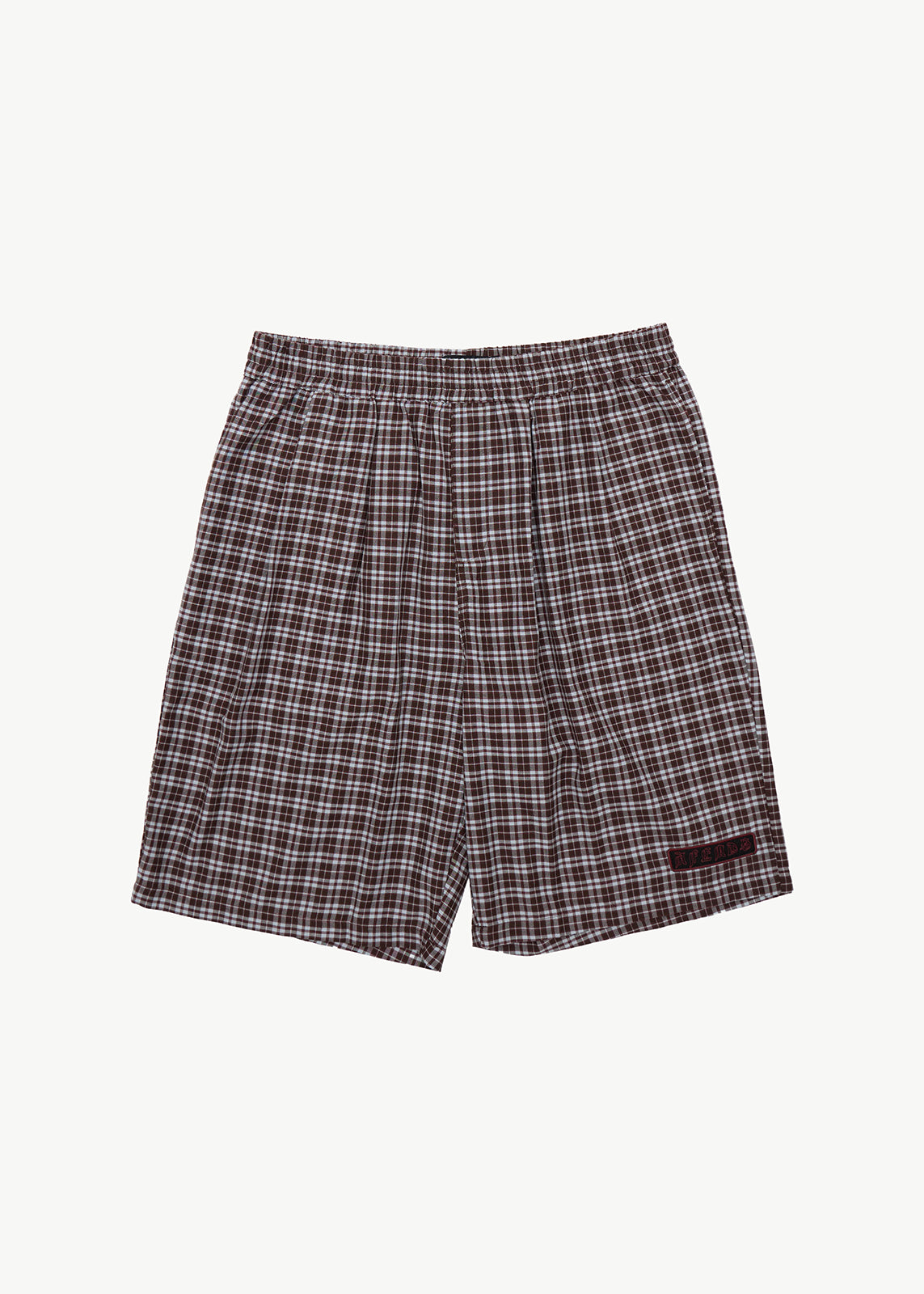AFENDS Ninety Eight Leisure - Elastic Shorts 22" - Brown / Blue Check