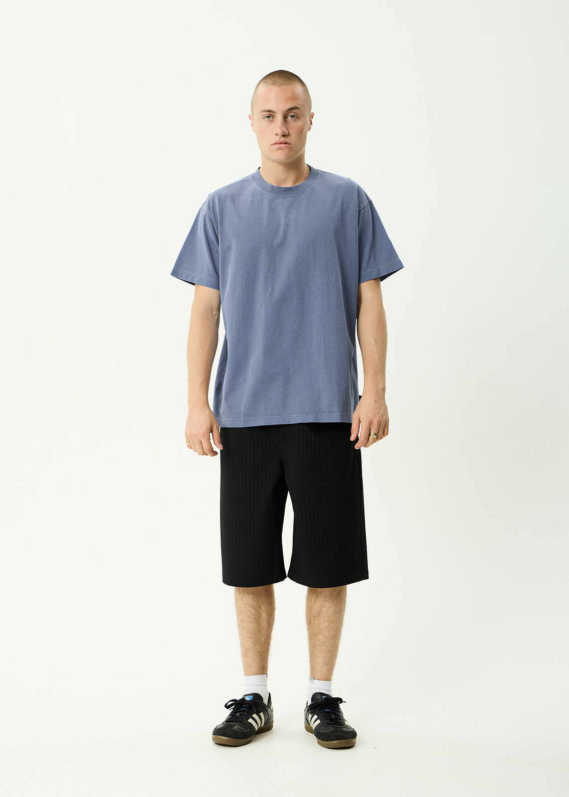 AFENDS Mens Genesis - Heavyweight Boxy Tee - Washed Slate Blue