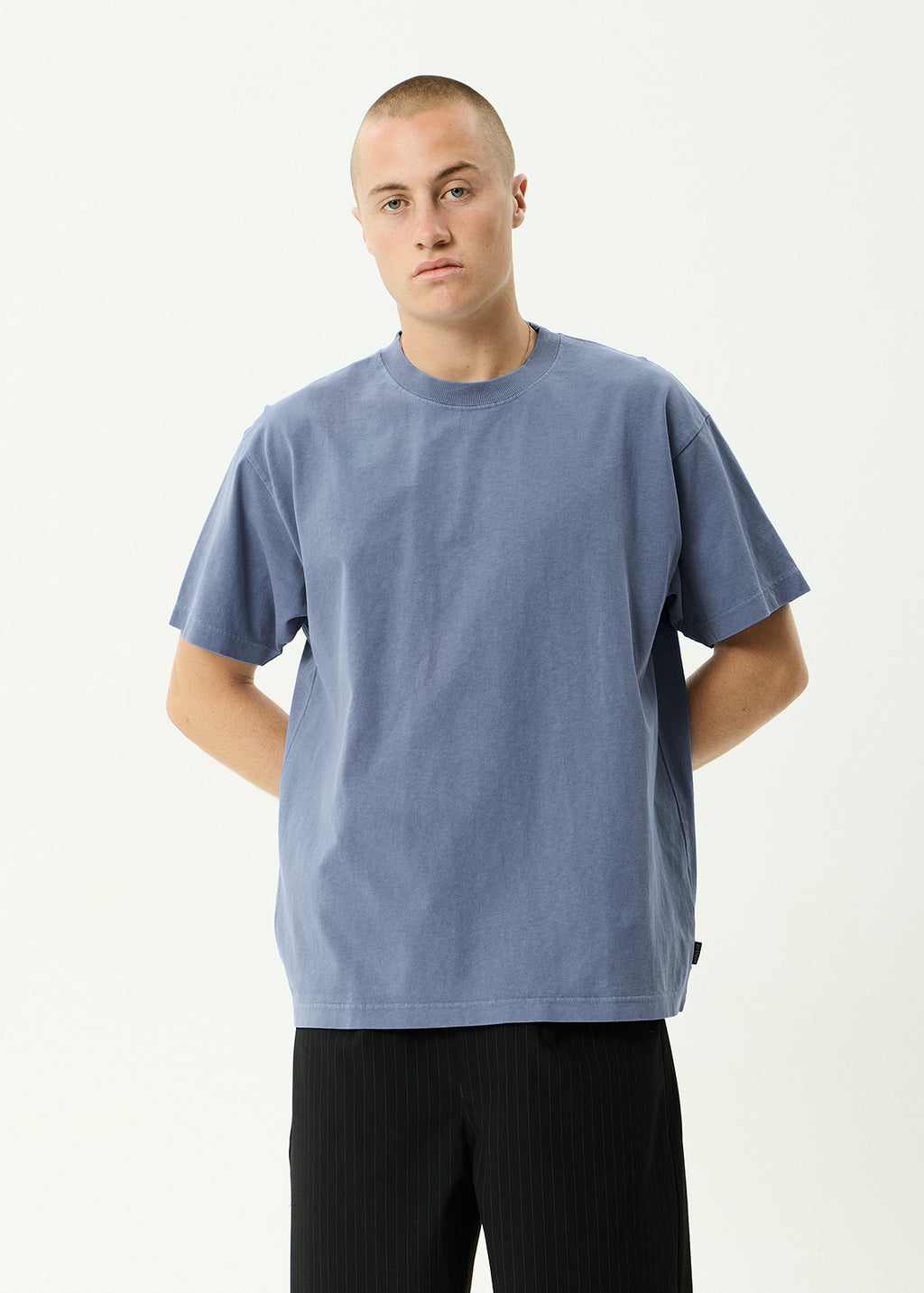 AFENDS Mens Genesis - Heavyweight Boxy Tee - Washed Slate Blue