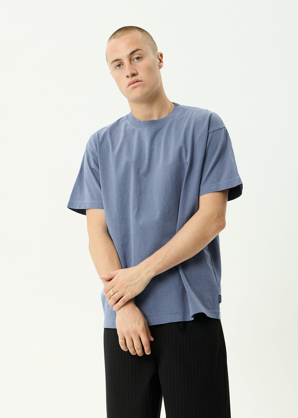 AFENDS Mens Genesis - Heavyweight Boxy Tee - Washed Slate Blue