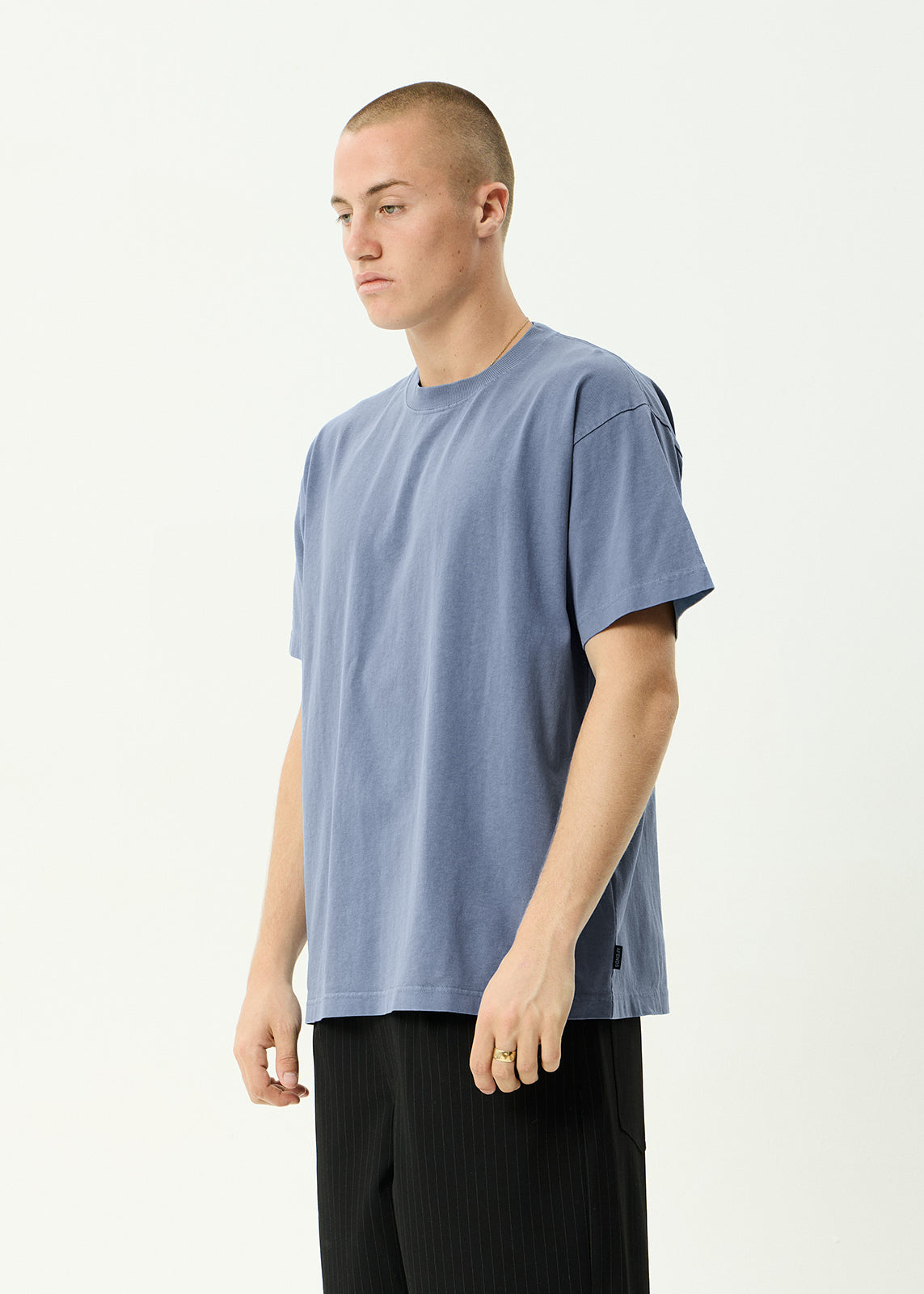 AFENDS Mens Genesis - Heavyweight Boxy Tee - Washed Slate Blue
