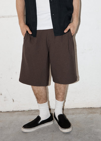 AFENDS Business - Baggy Pleated Short 24" - Coffee Stripe