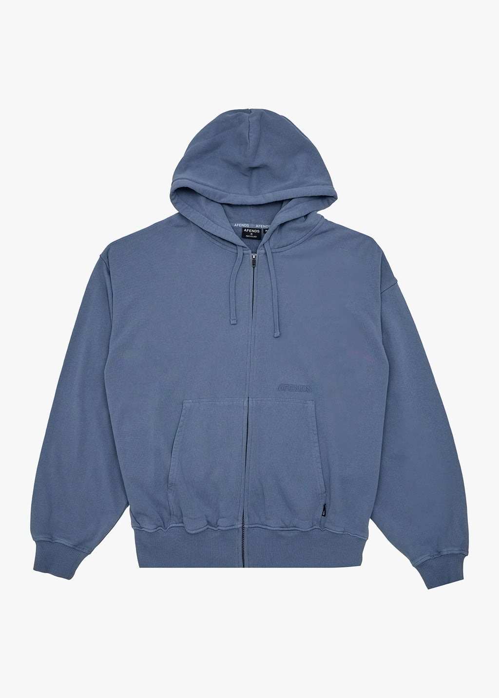 AFENDS Mens Genesis - Boxy Zip Hood - Washed Slate Blue
