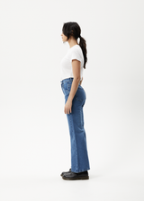 Afends Womens Marsha - Hemp Denim Slim Flared Jeans - Authentic Blue - Afends womens marsha   hemp denim slim flared jeans   authentic blue 