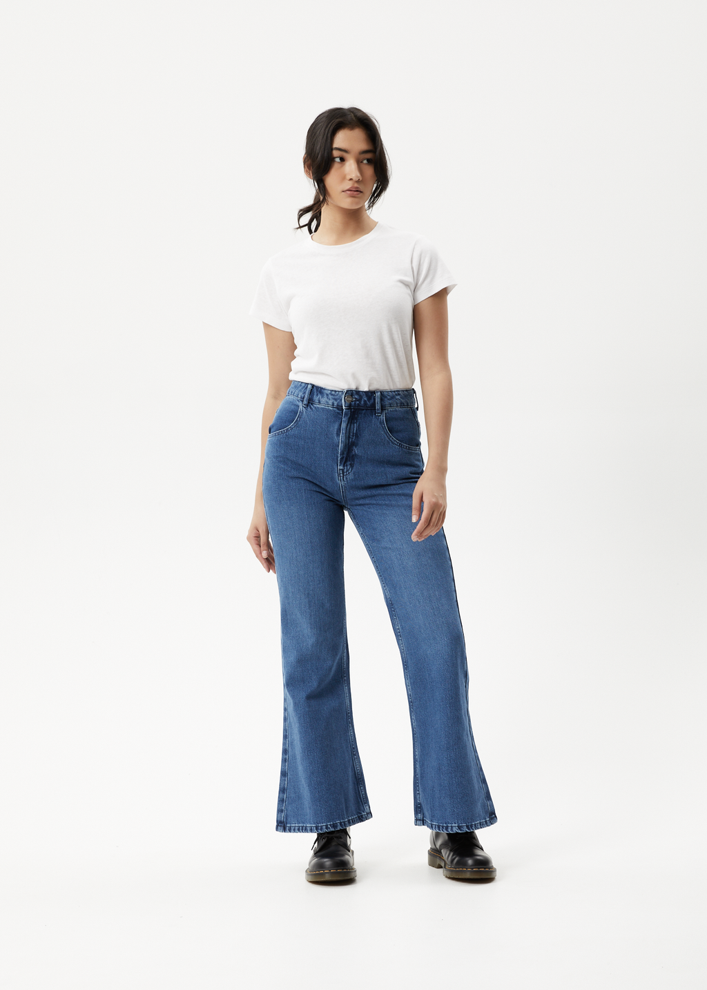 AFENDS Womens Marsha - Denim Slim Flared Jean - Authentic Blue