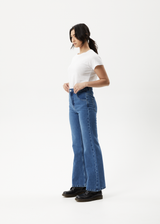Afends Womens Marsha - Hemp Denim Slim Flared Jeans - Authentic Blue - Afends womens marsha   hemp denim slim flared jeans   authentic blue 