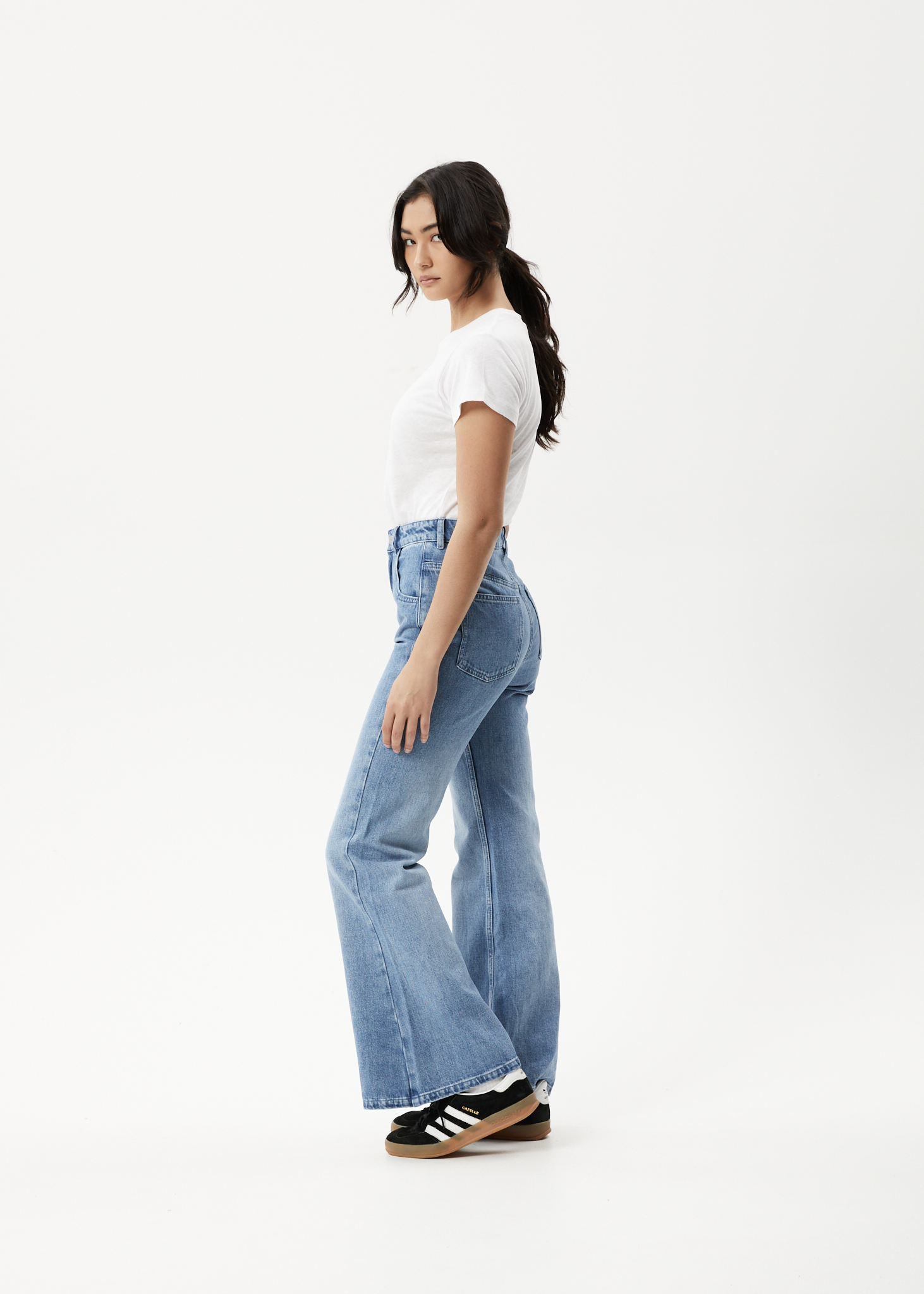 AFENDS Womens Marsha - Denim Slim Flared Jean - Worn Blue