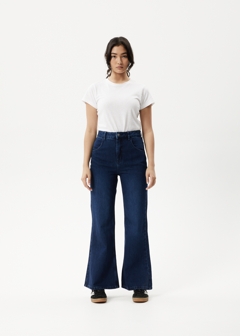 Afends Womens Marsha - Hemp Denim Slim Flared Jeans - Original Rinse