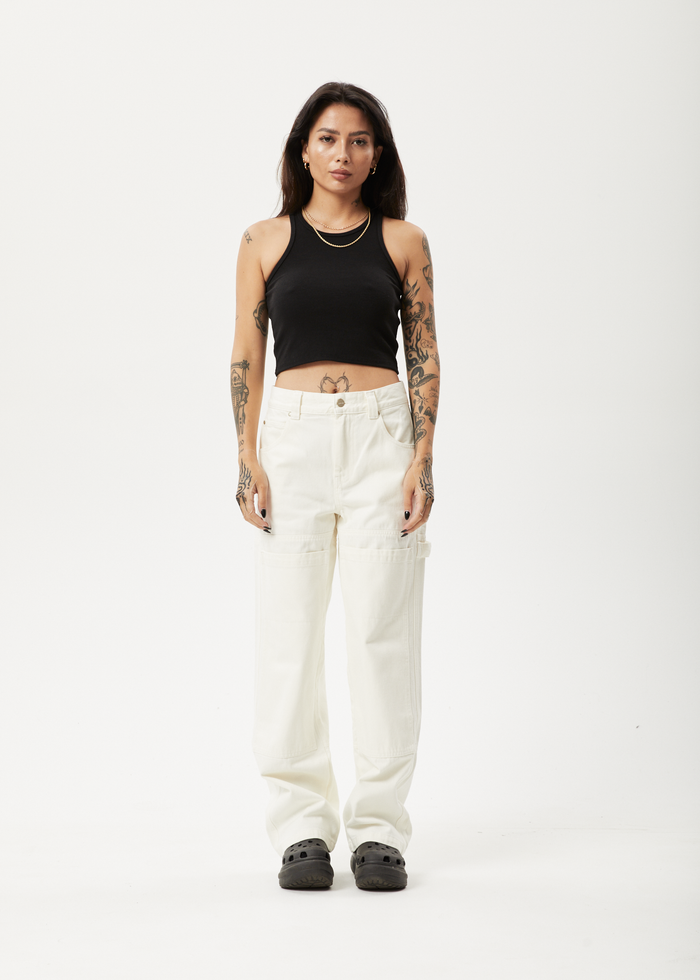 Afends Womens Moss - Organic Denim Carpenter Jeans - Off White 