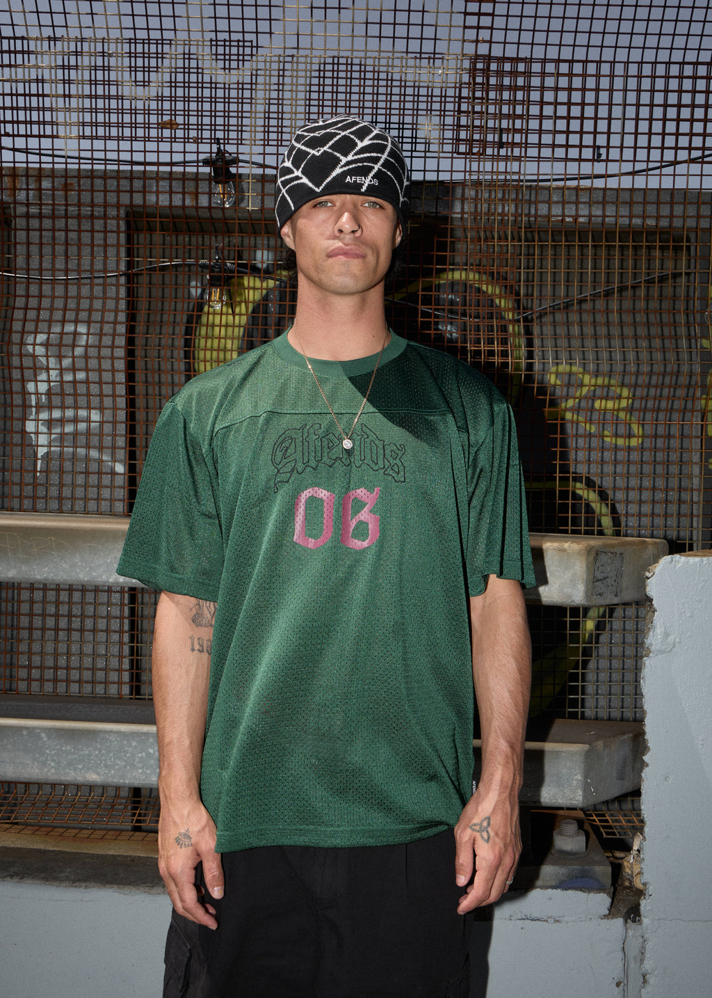 AFENDS Mens Zero Six - Mesh Jersey Boxy Tee - Pine