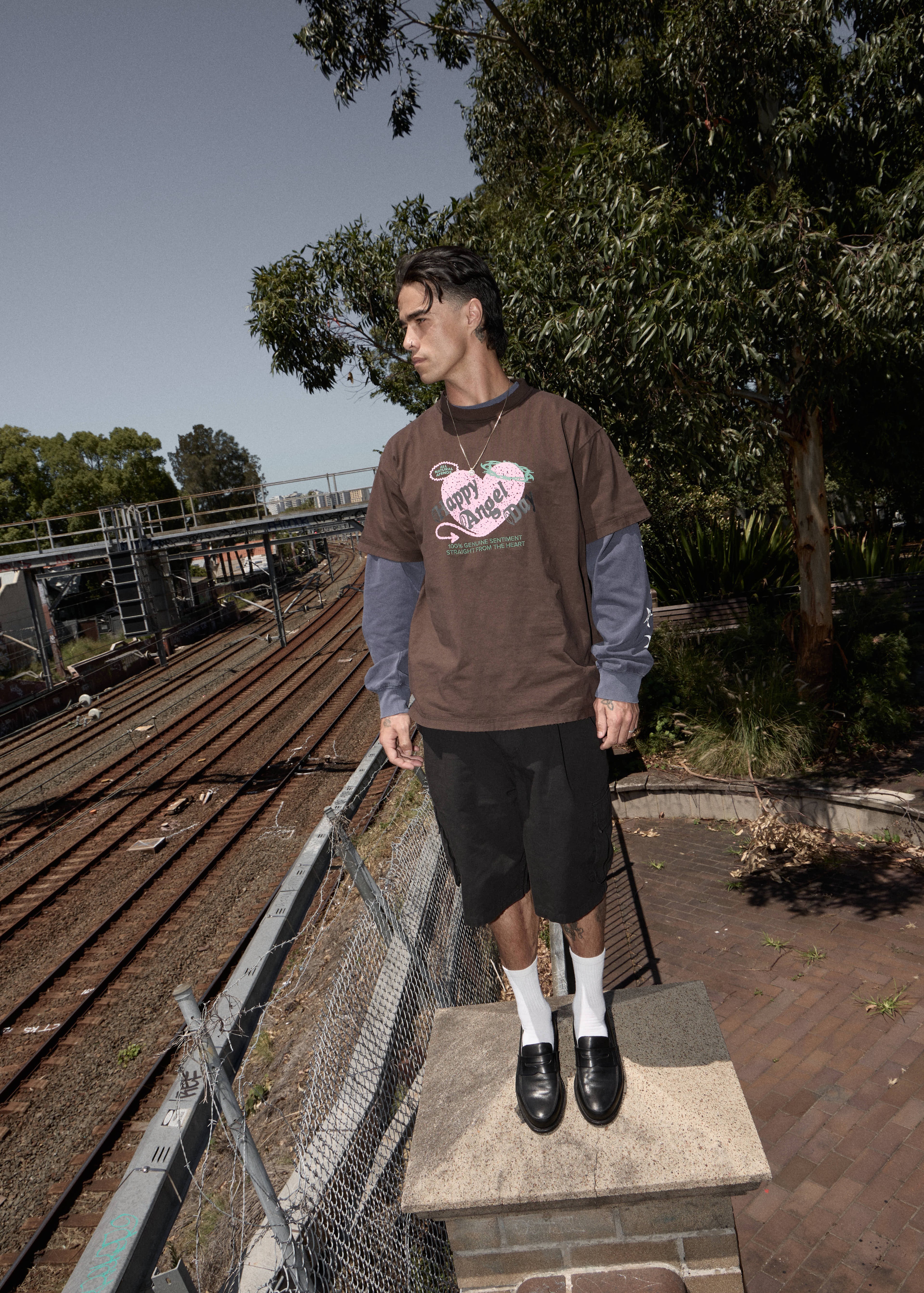 AFENDS Mens Genuine Sentiment - Heavyweight Boxy Tee - Washed Coffee